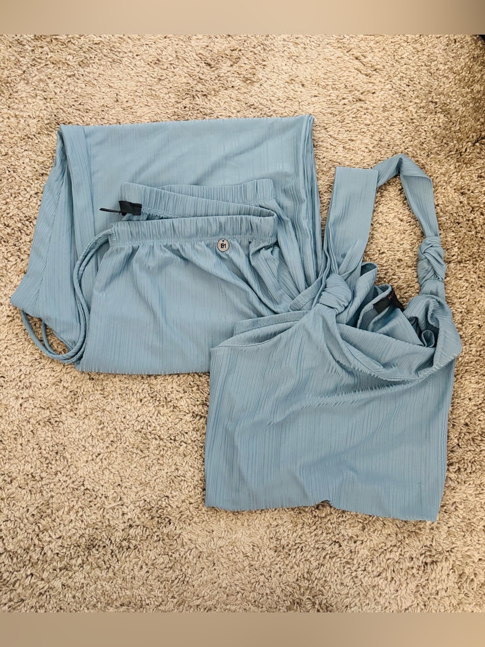 Women’s Light Sage Blue Ribbed Lounge Matching Tank and Bottoms Set